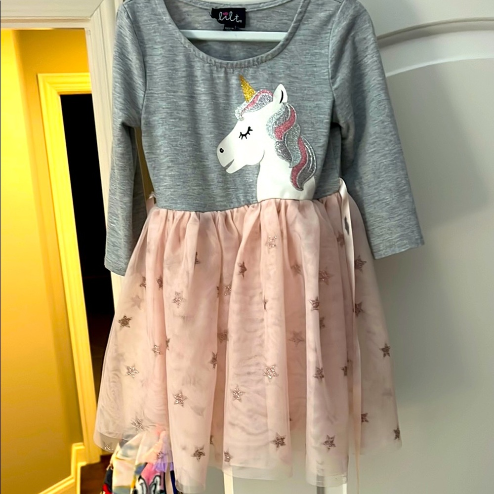 Unicorn Dress - Gray and Pink